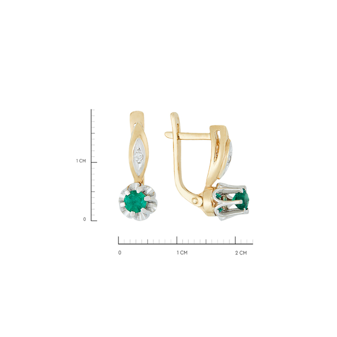 Серьги из золота 585 пробы c 2 бриллиантами и 2 изумрудами, Л 4507 7801 за 50481