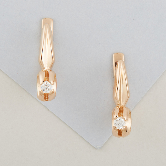 Серьги из золота 585 пробы c 2 бриллиантами