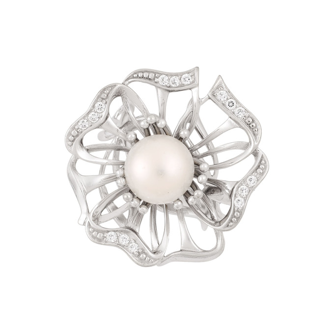 Кольцо из золота 585 пробы c культивированным жемчугом и фианитами, Л 2011 0513 за 67200