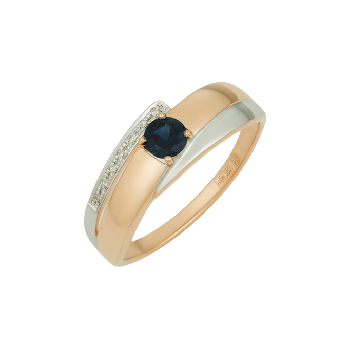 Кольцо из золота 585 пробы c сапфиром и бриллиантами