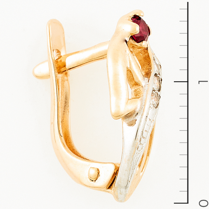 Серьги из красного золота 585 пробы c фианитами и 2 корундами
