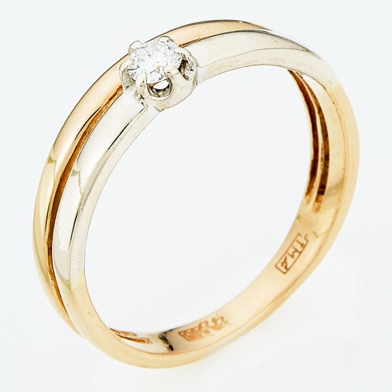 Кольцо из комбинированного золота 585 пробы c 1 бриллиантом, Л71013113 за 12450