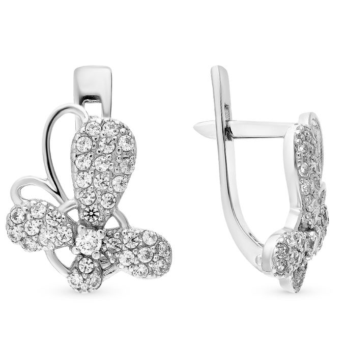 Серьги из белого золота 585 пробы c фианитами