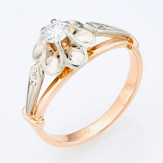 Кольцо из комбинированного золота 583 пробы c 1 бриллиантом, Л58033498 за 29550