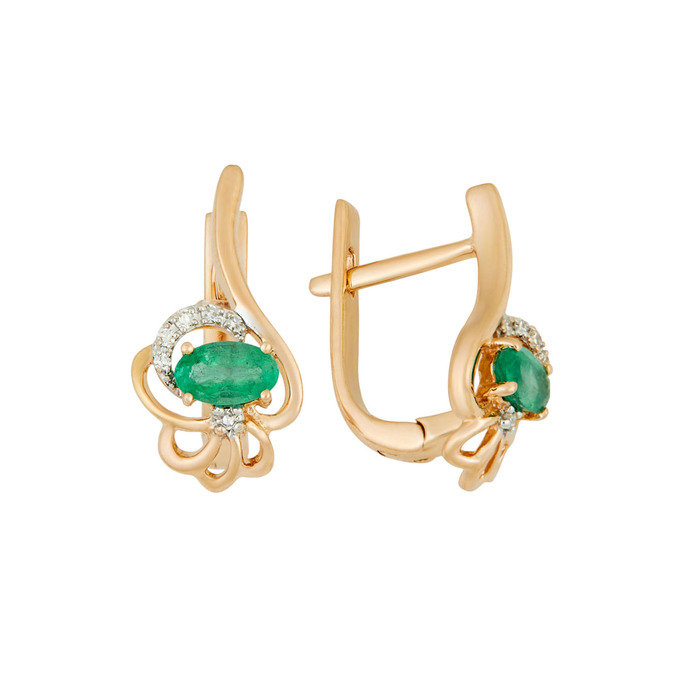 Серьги из золота 585 пробы c изумрудами и бриллиантами, Ц О007 2741 за 43600