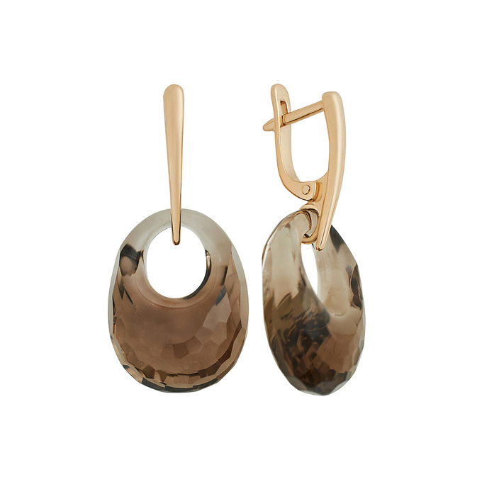 Серьги из золота 585 пробы c дымчатыми кварцами