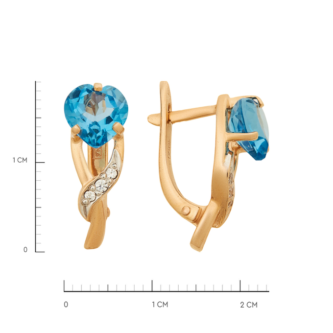 Серьги из золота 585 пробы c топазами и фианитами