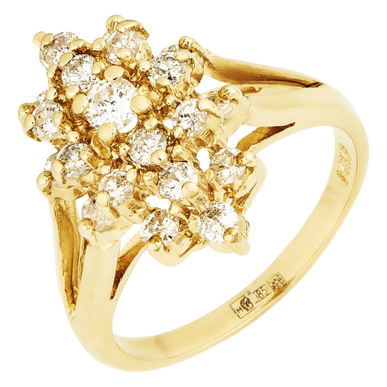 Кольцо из желтого золота 585 пробы c 21 бриллиантами, Л28086671 за 62900