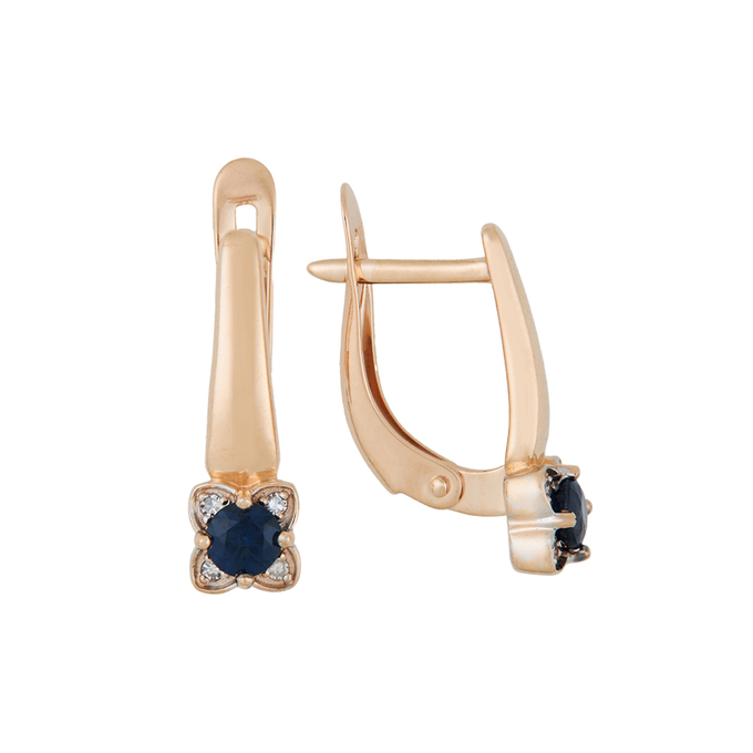 Серьги из золота 585 пробы c 8 бриллиантами и 2 сапфирами, Л 7502 3209 за 29200