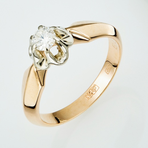 Кольцо из комбинированного золота 583 пробы c 1 бриллиантом Л72001728 фото 1