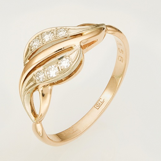 Кольцо из комбинированного золота 583 пробы c 6 упр. огр. бриллиантами 122007 фото 1