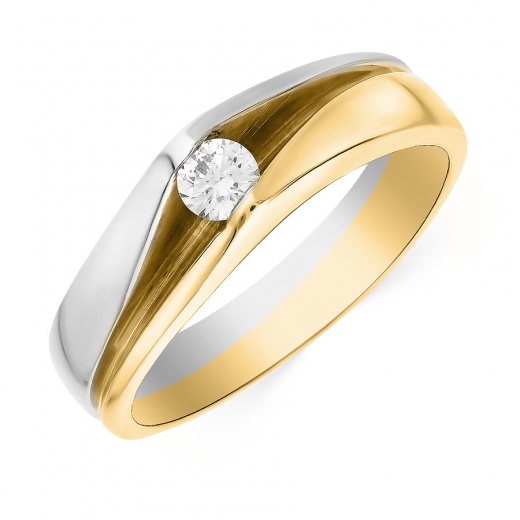 Кольцо из комбинированного золота 585 пробы c 1 бриллиантом 068237 фото 1