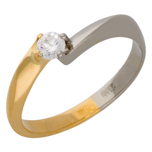 Кольцо из комбинированного золота 585 пробы c 1 бриллиантом 012896 фото 1