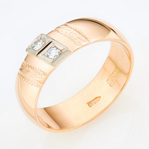 Кольцо из комбинированного золота 583 пробы c 2 бриллиантами Л46074197 фото 1