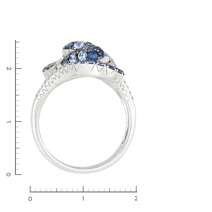 Кольцо из белого золота 585 пробы c 62 бриллиантами и 51 цвет. сапфирами, Л 2316 1071 за 73520