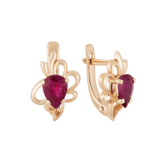 Серьги из золота 585 пробы c 2 стекл. рубинами, Л 4306 3790 за 26530