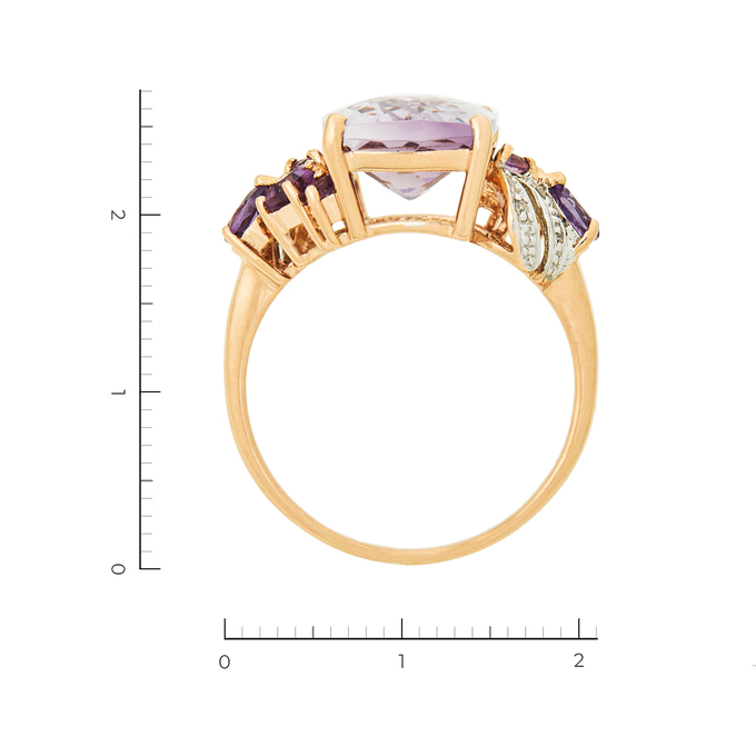 Кольцо из комбинированного золота 585 пробы c 6 бриллиантами и аметистами, Л 2809 1958 за 32800
