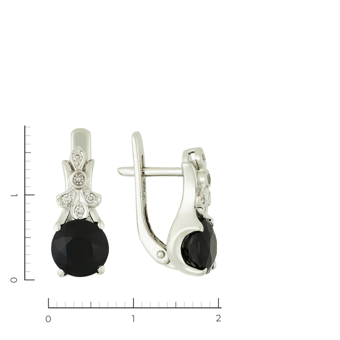 Серьги из белого золота 585 пробы c 10 бриллиантами и 2 корундами