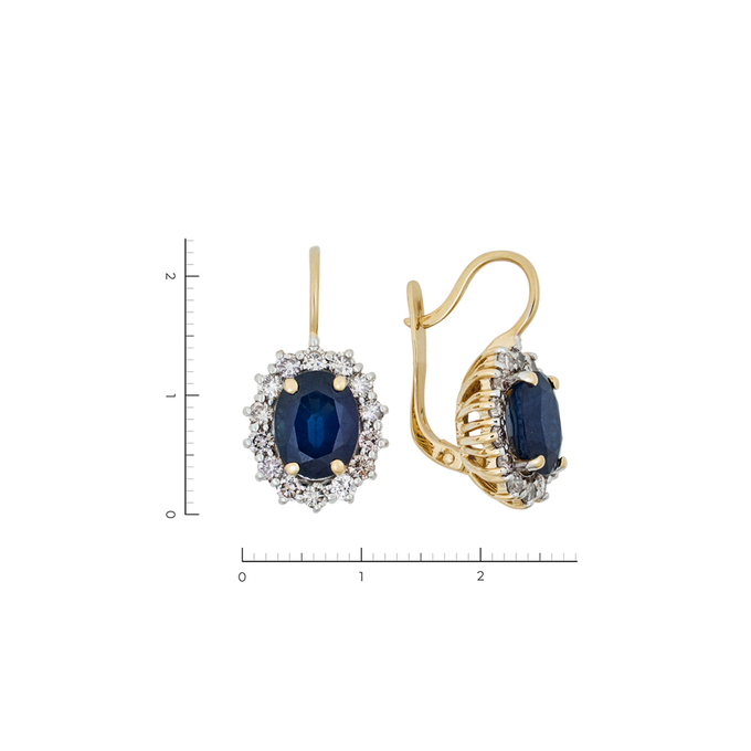 Серьга из золота 585 пробы c 14 бриллиантами и 1 сапфиром
