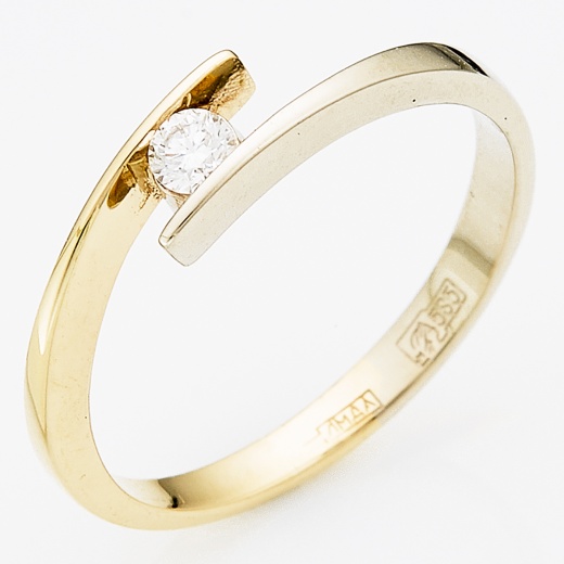 Кольцо из комбинированного золота 585 пробы c 1 бриллиантом Л64015526 фото 1