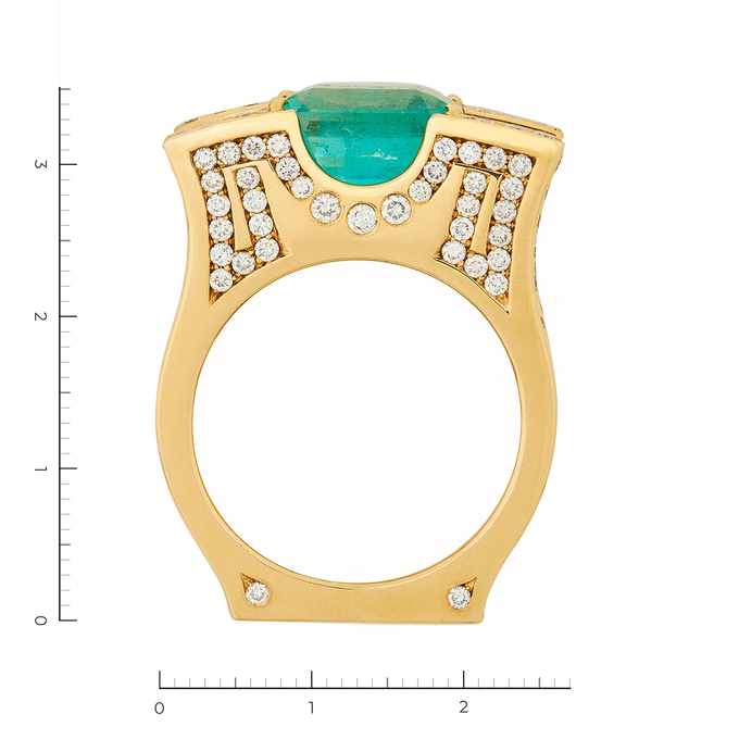 Кольцо из желтого золота 750 пробы c 124 бриллиантами и 1 изумрудом, Л 2807 8671 за 2350000