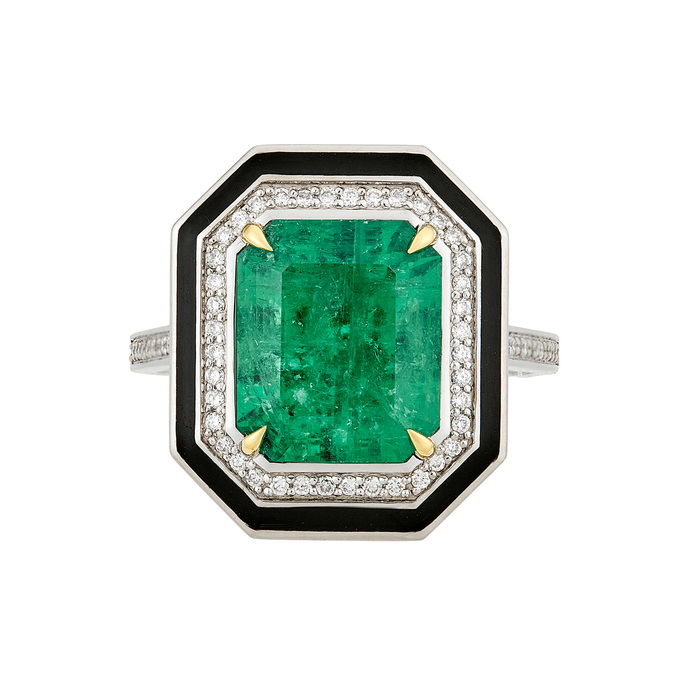 Кольцо из золота 750 пробы c изумрудом, бриллиантами и эмалью, Л 2812 3132 за 547000