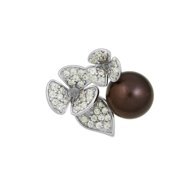 Кольцо из золота 585 пробы c культивированным жемчугом и фианитами, Л 1208 3949 за 23450