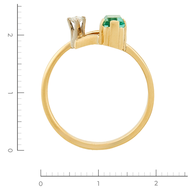 Кольцо из желтого золота 750 пробы c 1 бриллиантом и 1 изумрудом, Л 3606 0410 за 33300