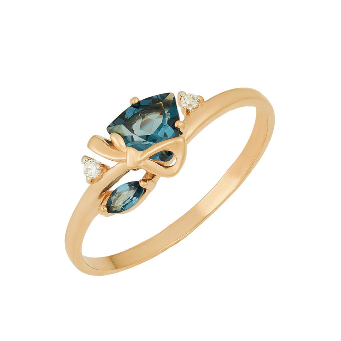 Кольцо из золота 585 пробы c топазами Лондон и фианитами