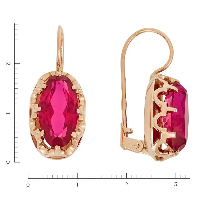 Серьги из красного золота 583 пробы c 2 корундами