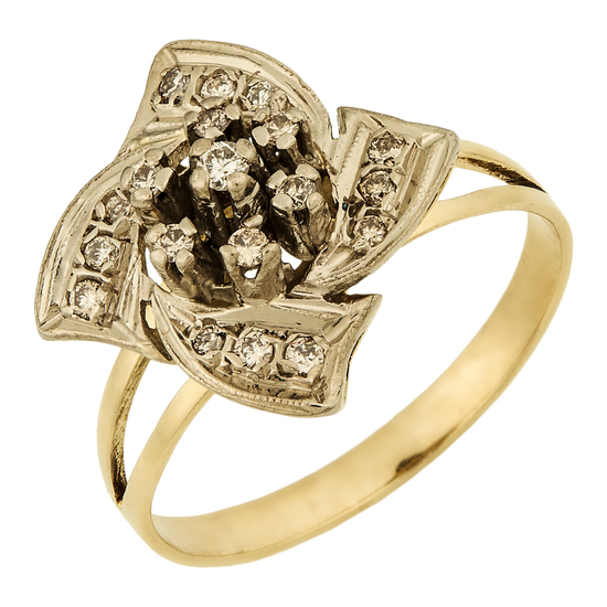 Кольцо из комбинированного золота 750 пробы c 19 бриллиантами, Л45054817 за 50400