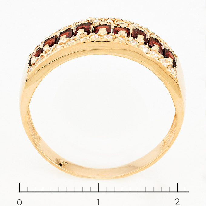 Кольцо из красного золота 585 пробы c 9 гранатами и фианитами