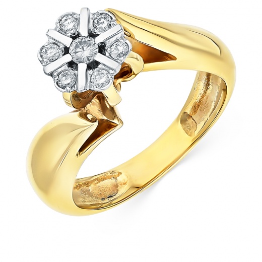 Кольцо из комбинированного золота 585 пробы c 7 бриллиантами 092051 фото 1
