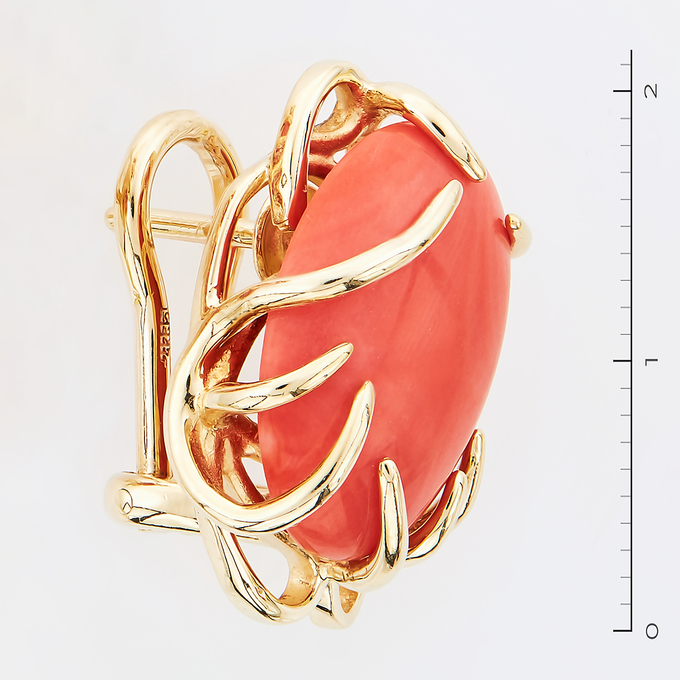 Серьги из желтого золота 585 пробы c 2 кораллами