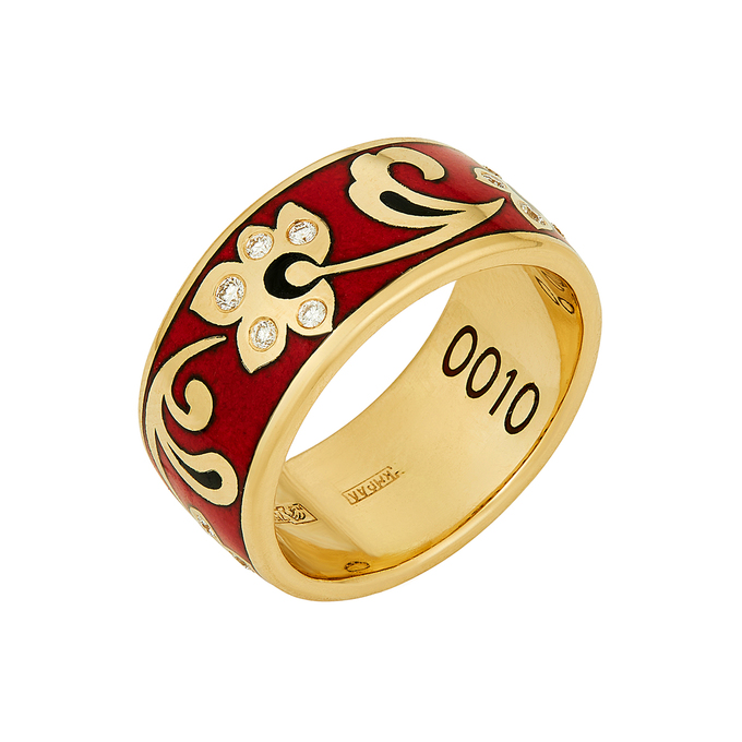 Кольцо из золота 750 пробы c бриллиантами и эмалью