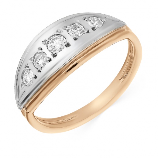 Кольцо из комбинированного золота 583 пробы c 5 бриллиантами 063908 фото 1