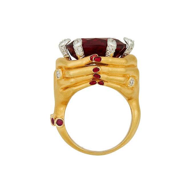 Кольцо из золота 750 пробы c бриллиантами, рубинами, синтетическим камнем и эмалью, Л 0808 8033 за 250000