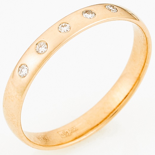 Кольцо обручальное из красного золота 585 пробы c 5 бриллиантами Л23151604 фото 1