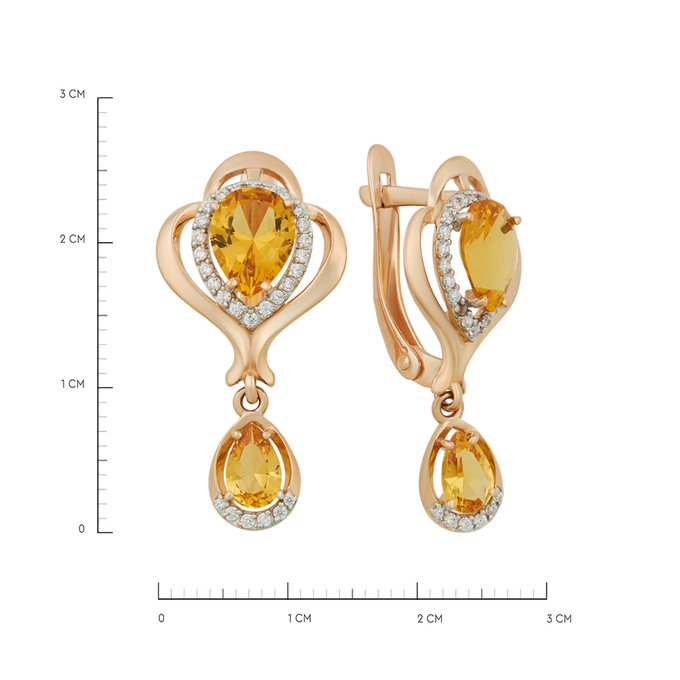 Серьги из золота 585 пробы c цитринами и фианитами, Л 6102 1163 за 42080