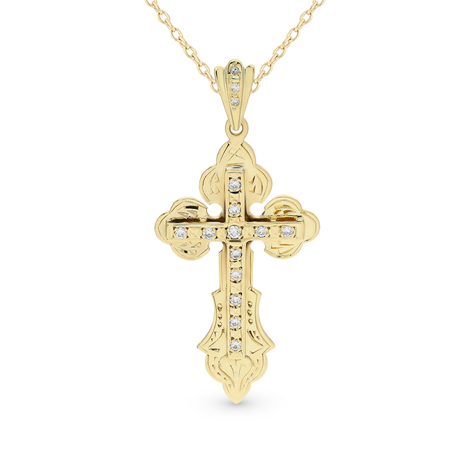Крестик из желтого золота 750 пробы c 15 бриллиантами