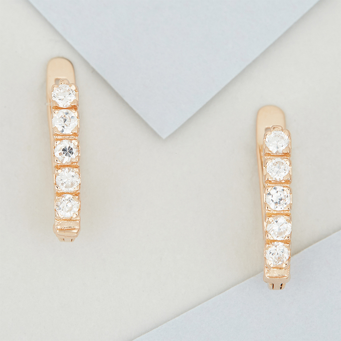Серьги из красного золота 585 пробы c фианитами