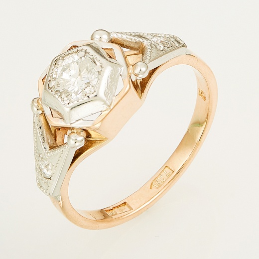 Кольцо из комбинированного золота 583 пробы c 3 бриллиантами Л48055858 фото 1