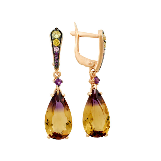 Серьги из золота 585 пробы c аметринами и синтетическими камнями, Ц О007 2418 за 39840