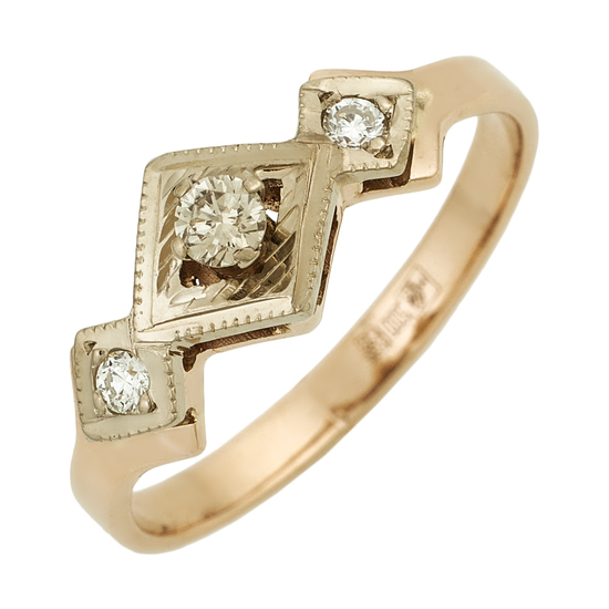 Кольцо из комбинированного золота 500 пробы c 3 бриллиантами, Л51035657 за 14400