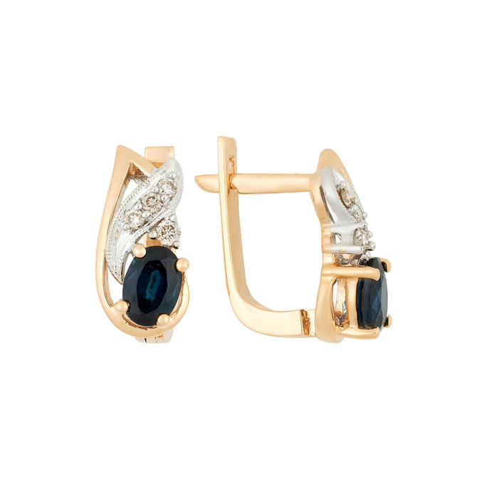 Серьги из золота 585 пробы с сапфирами и бриллиантами, Л 7303 8054 за 64600