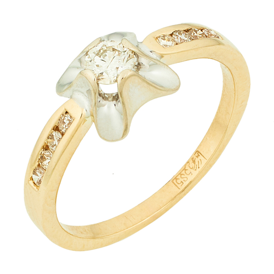 Кольцо из комбинированного золота 585 пробы c 9 бриллиантами, Л35061803 за 17950