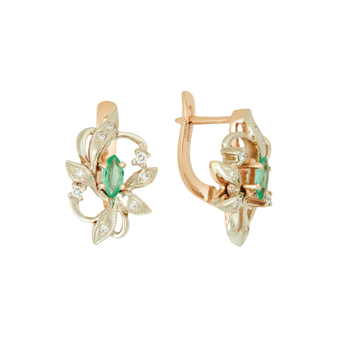 Серьги из золота 585 пробы c изумрудами и бриллиантами, Ц О007 2644 за 85100