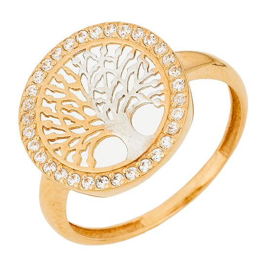 Кольцо из комбинированного золота 585 пробы c фианитами