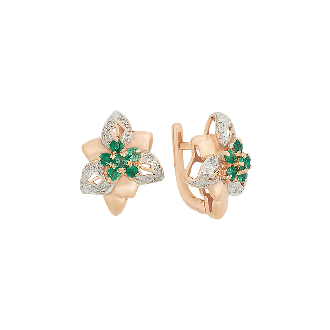 Серьги из золота 585 пробы с изумрудами и фианитами, Л 7301 3308 за 75900