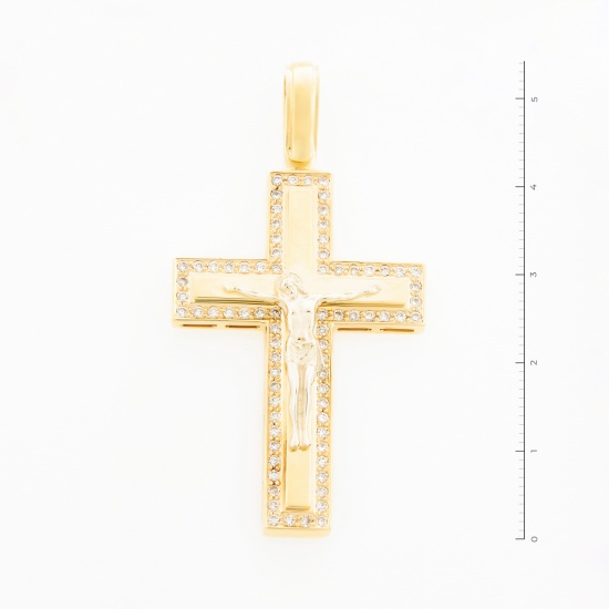 Крестик из желтого золота 585 пробы c 76 бриллиантами
